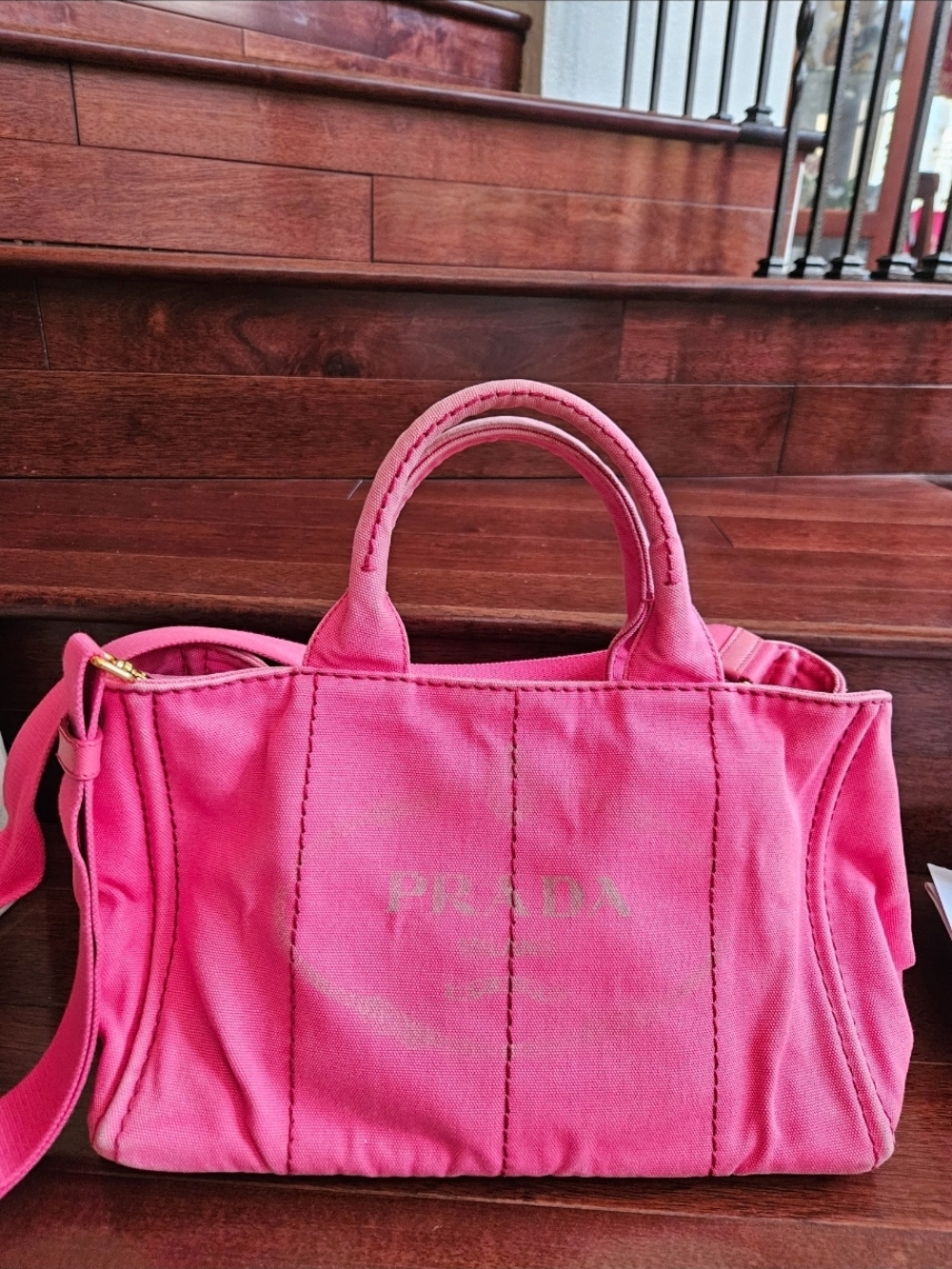 Prada Canapa With A Strap. Hot Pink Canvas Tote - Picture 2 of 7